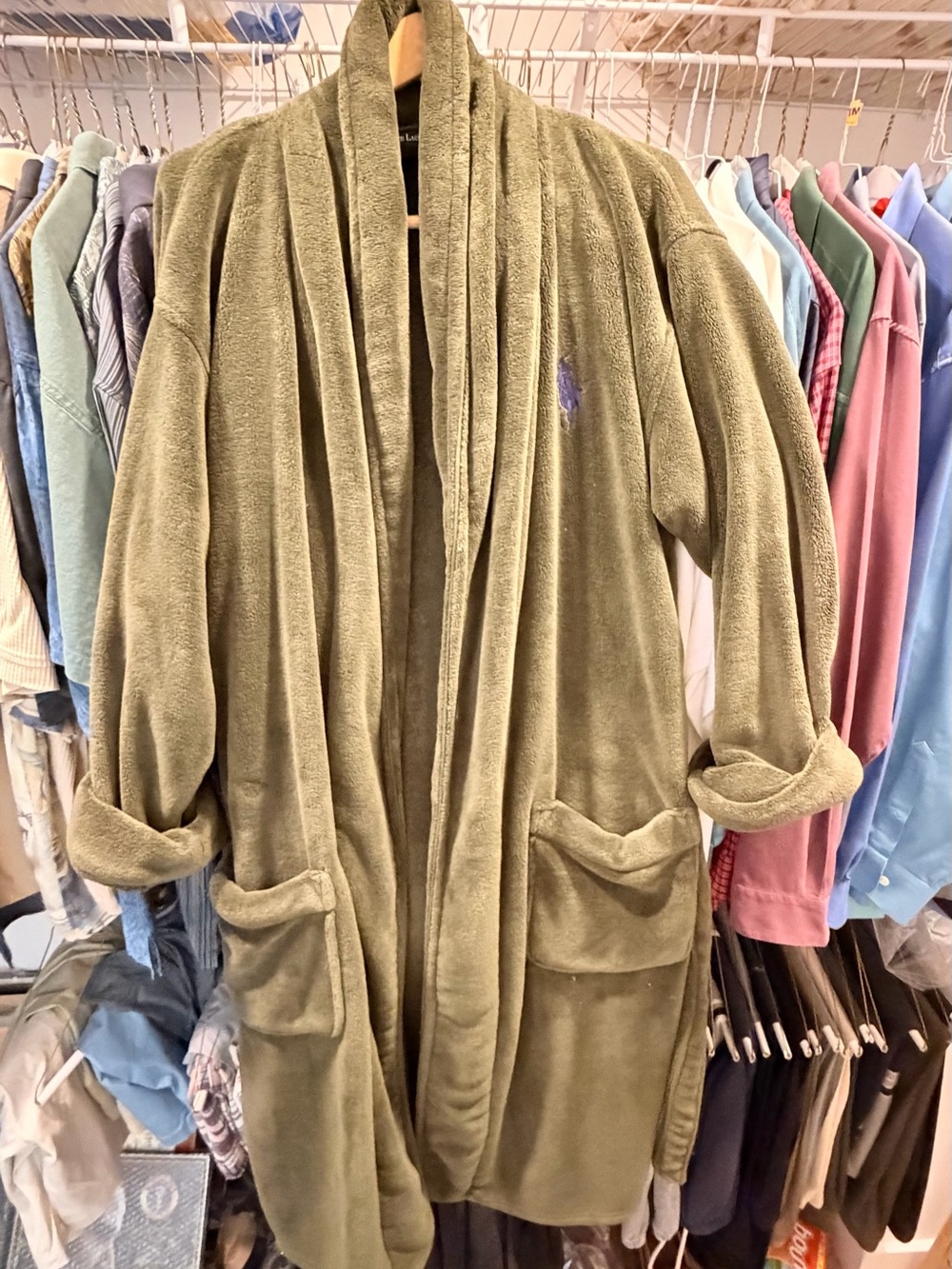 Ralph Lauren Olive Plush Shawl-Collar Jacket